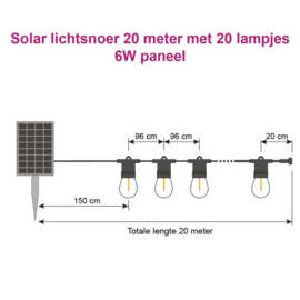 Lichtsnoer voor buiten 20 meter met 20 lampen - Zonne-energie
