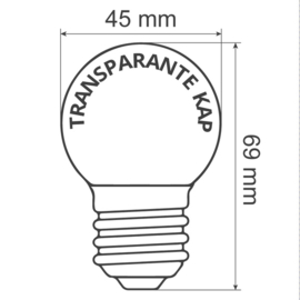 Led lamp transparante kap warm wit 2650K - 1 Watt