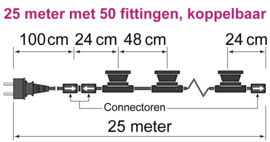 Witte prikkabel koppelbaar 25 meter met 50 led lampen