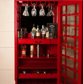 Vintage telefooncel kast voor dranken en wijnglazen - met lade