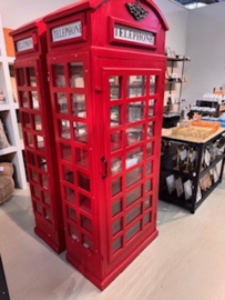 Vintage telefooncel kast voor dranken en wijnglazen - met lade