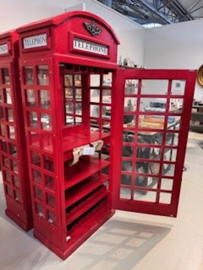 Vintage telefooncel kast voor dranken en wijnglazen - met lade