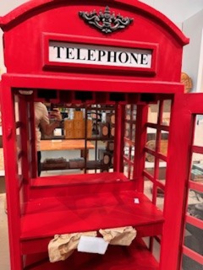 Vintage telefooncel kast voor dranken en wijnglazen - met lade