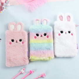 Fluffy konijn etui regenboog