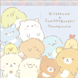 Rilakkuma & Sumikkogurashi Honydgurumies vierkant memoblok blauw