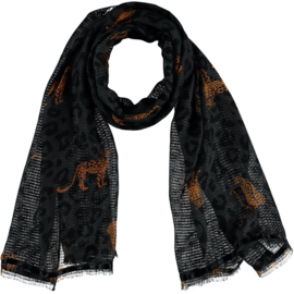 Sarlini | Lange grijze dames sjaal met panter | Safari