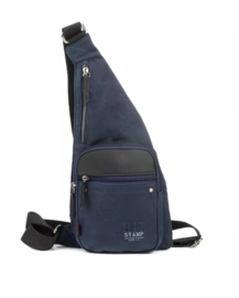 STAMP crossbody tas gewaxt canvas blauw