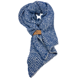 LOT83 | Jet | Donkerblauwe Lange Sjaal met visgraad motief