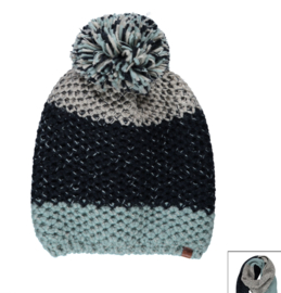 Sarlini | Knitted Dames Wintermuts Blauw Offwhite | Eline