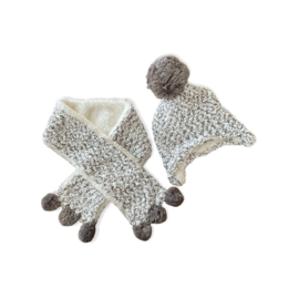 Sarlini | Babyset Sjaal en Muts met pompoen | Grijs/Creme met Teddy voering