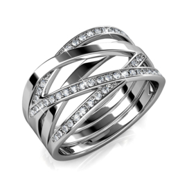 Criss Cross ring stainless steel / kristal