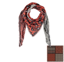 Sarlini | Vierkante Orange Dames sjaal Leopard