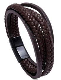 Lederen armband bruin zwarte sluiting