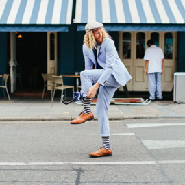 Alfredo Gonzales | Harbour Stripes Off White/Navy Socks XS 35-37