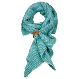 LOT83 | Jet | Aqua Groene Lange Sjaal met visgraad motief