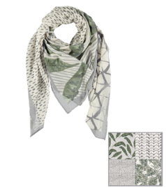 Sarlini Vierkante Dames sjaal Leaves Fantasy Olive Green