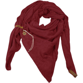Royale driekhoek sjaal "Fien" met stoer leren bandje, Bordeaux