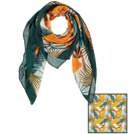Sarlini Vierkante Dames sjaal Leaves Okergeel/Groen