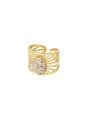 Ring sierlijke streepjes met steen - goud/beige