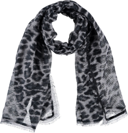Sarlini | Lange zwart/grijze dames sjaal met Leopard print
