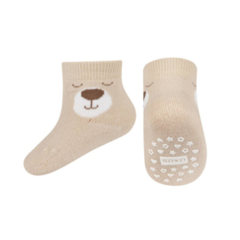 Beige SOXO babysokjes antislip met teddybeer mt 14-15