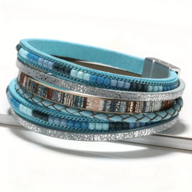 Meerlaagse armband blauw pu-leer