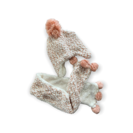 Sarlini | Babyset Sjaal en Muts met pompoen | Roze Creme met Teddy voering