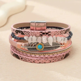 Meerlaagse armband rose pu-leer.