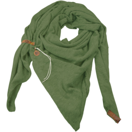Royale driekhoek sjaal "Fien" met stoer leren bandje, Groen