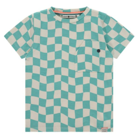 Stains & Stories Tee - Turqoise Checkered
