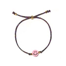 Lucky bracelet Smiley Roze