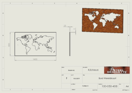 Wereldkaart 1400 x 800 x 25mm
