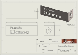 RVS naambord voor om een hoek 600 x 200mm