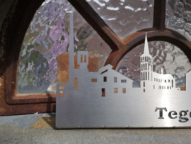 Skyline Tegelen met tekst "Tegele" RVS 354 x 155mm