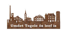 Skyline Tegelen met tekst " Umdet Tegele ôs leef is"  354 x 155 mm