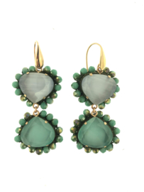 Oorbel dubbel drop turquoise grijs goud - Firenze