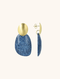 Blauwe glitter oorbellen little sara asymetrisch strass