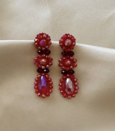 Small dahlia earrings red