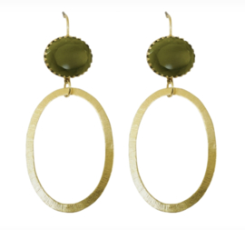 Gouden oorbellen Bo army green satin gold - Fien