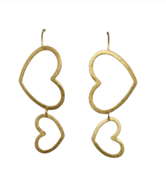 Gouden oorbellen double heart satin gold - Fien