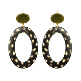 Gooische oorbel fine leopard army green stone earhook gold plating - Fien