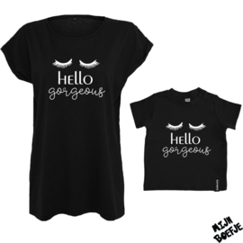 Ouder & kind/baby t-shirt Hello gorgeous