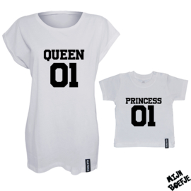 Ouder & kind/baby t-shirt QUEEN - (LITTLE) PRINCE(SS)