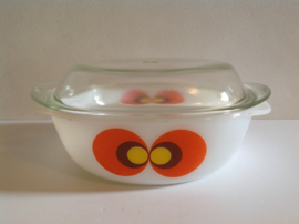 Oven / dekschaal Jena Glas. Pauwenoog.