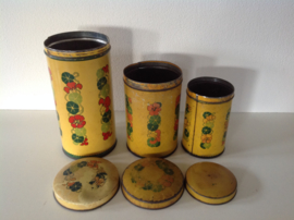 Set van 3 Verkade voorraadblikken. Oud, brocante vintage.