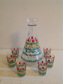 Borrelset. Kan met 6 glaasjes. 70’s.