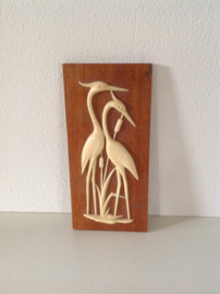 Decoratie Reigers in het riet op hout.