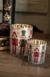 Theelichthouder Notenkraker Glas Kerstrood/Donkergroen Small