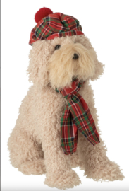 Hond + Baret + Sjaal Stof Beige/Kerstrood