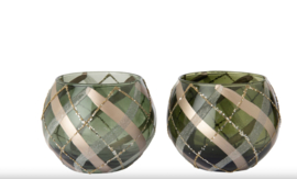 Theelichthouder Geruit Glas Groen/Goud